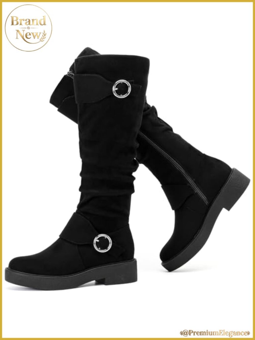 Women's Knee High Flat Boots Faux Leather Side Zip Casual Fashion